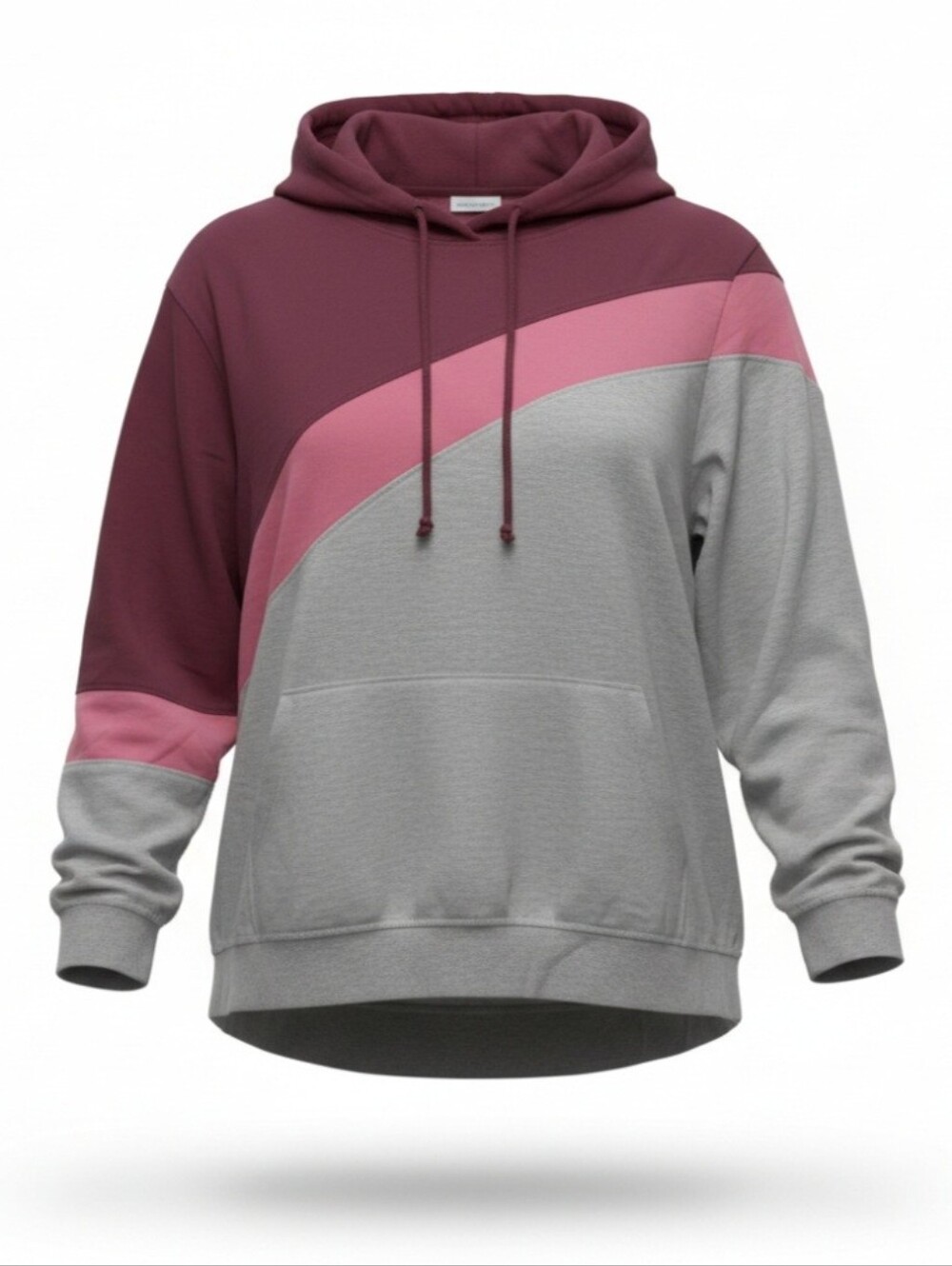 Women's Colorblock Pullover Hoodie - Maroon, Pink & Gray
